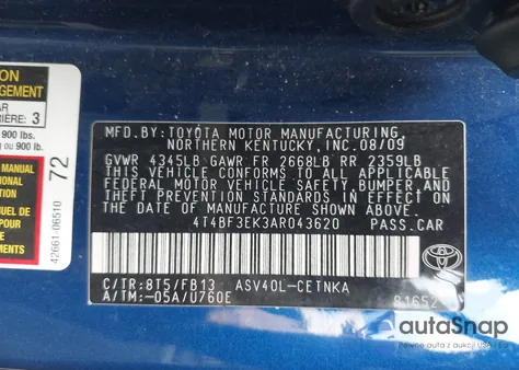 2010 Toyota Camry Le from USA, damaged, VIN 4T4BF3EK3AR043620